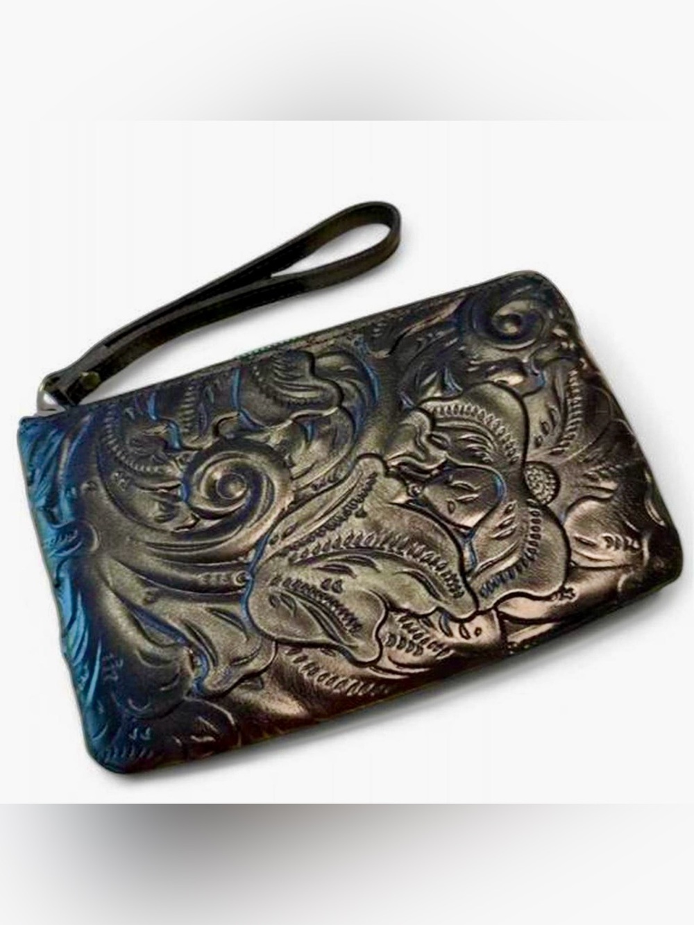 Patricia Nash Black Embossed Leather Wristlet Clutch